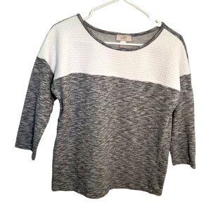 Loft Women's Size XS Colorblock Sweatshirt Marled Gray White Jacquard Yoke